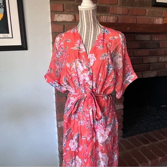 NWT Lula Soul Splender Midi Dress in Flame Orange Floral Sz XS - Picture 2 of 8